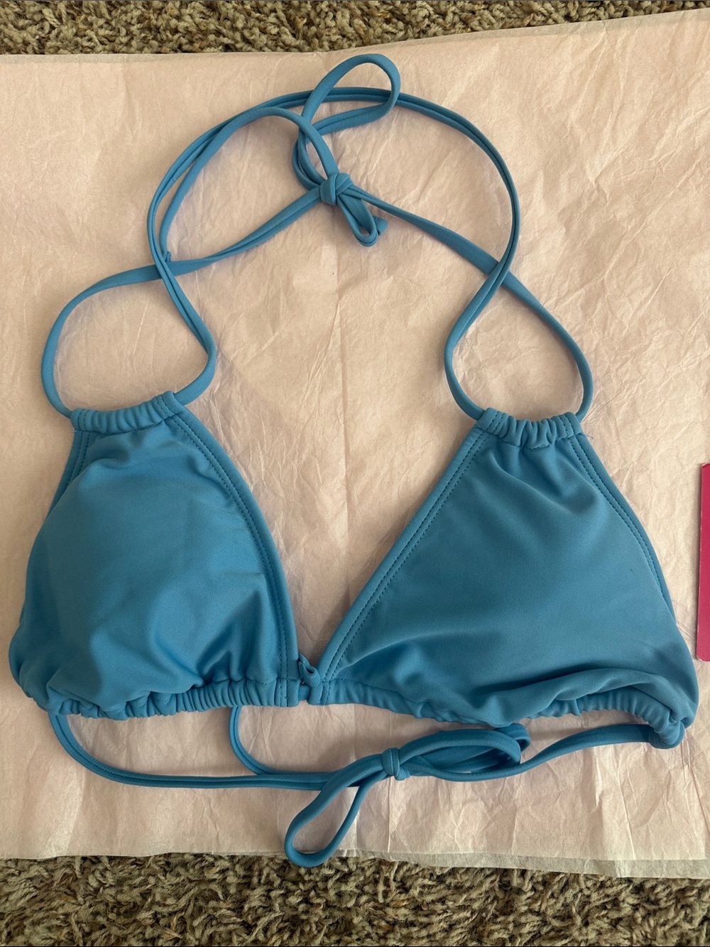 Xhiliration Blue String Tie Triangle Halter Bikini Top 12-14
